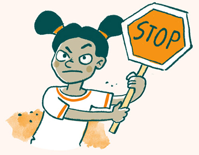 Illustration zeigt Mädchen, dass ein Stopp-Schild hochhält